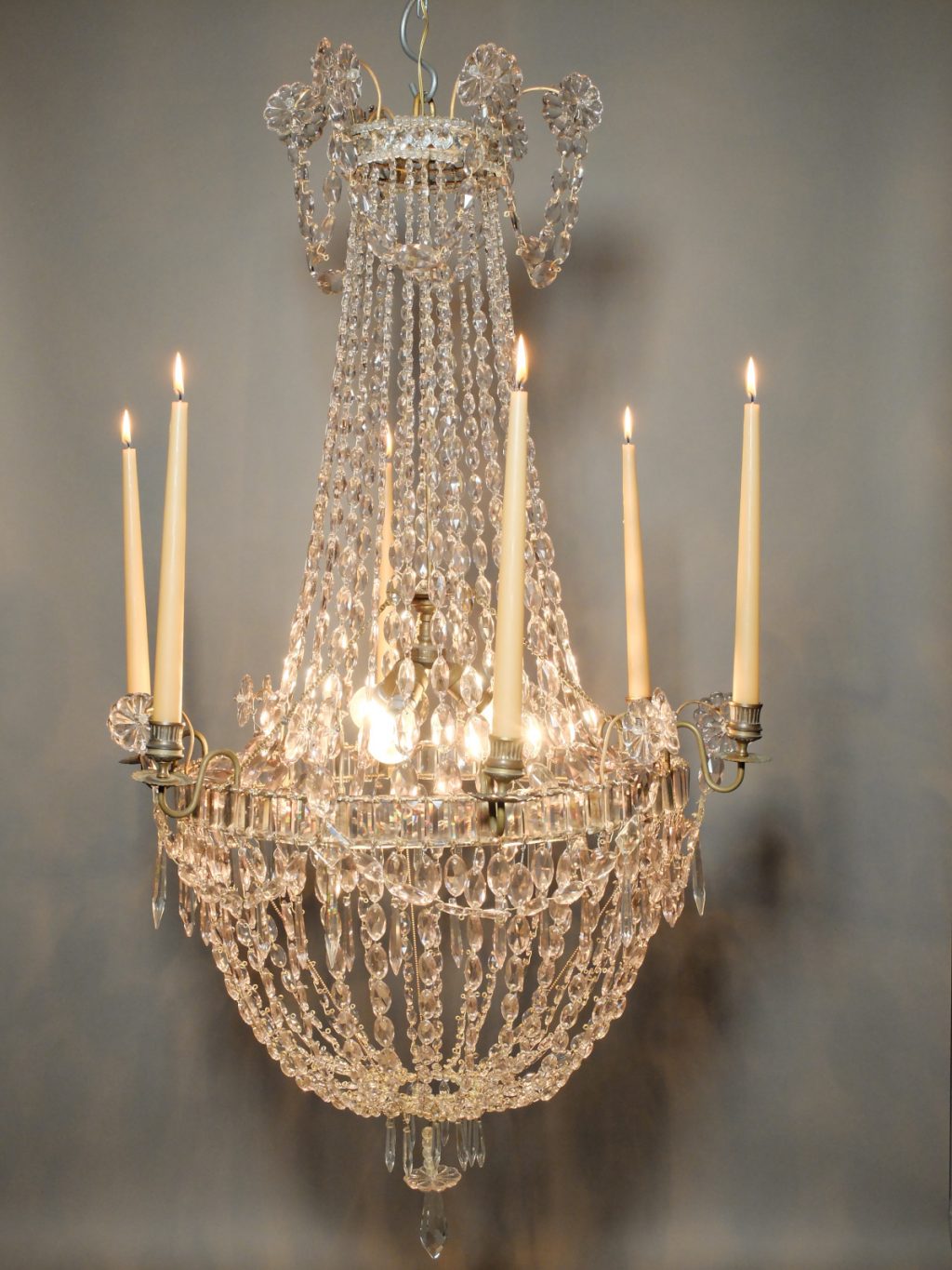 Lustre corbeille à 6 feux - XIXème siècle